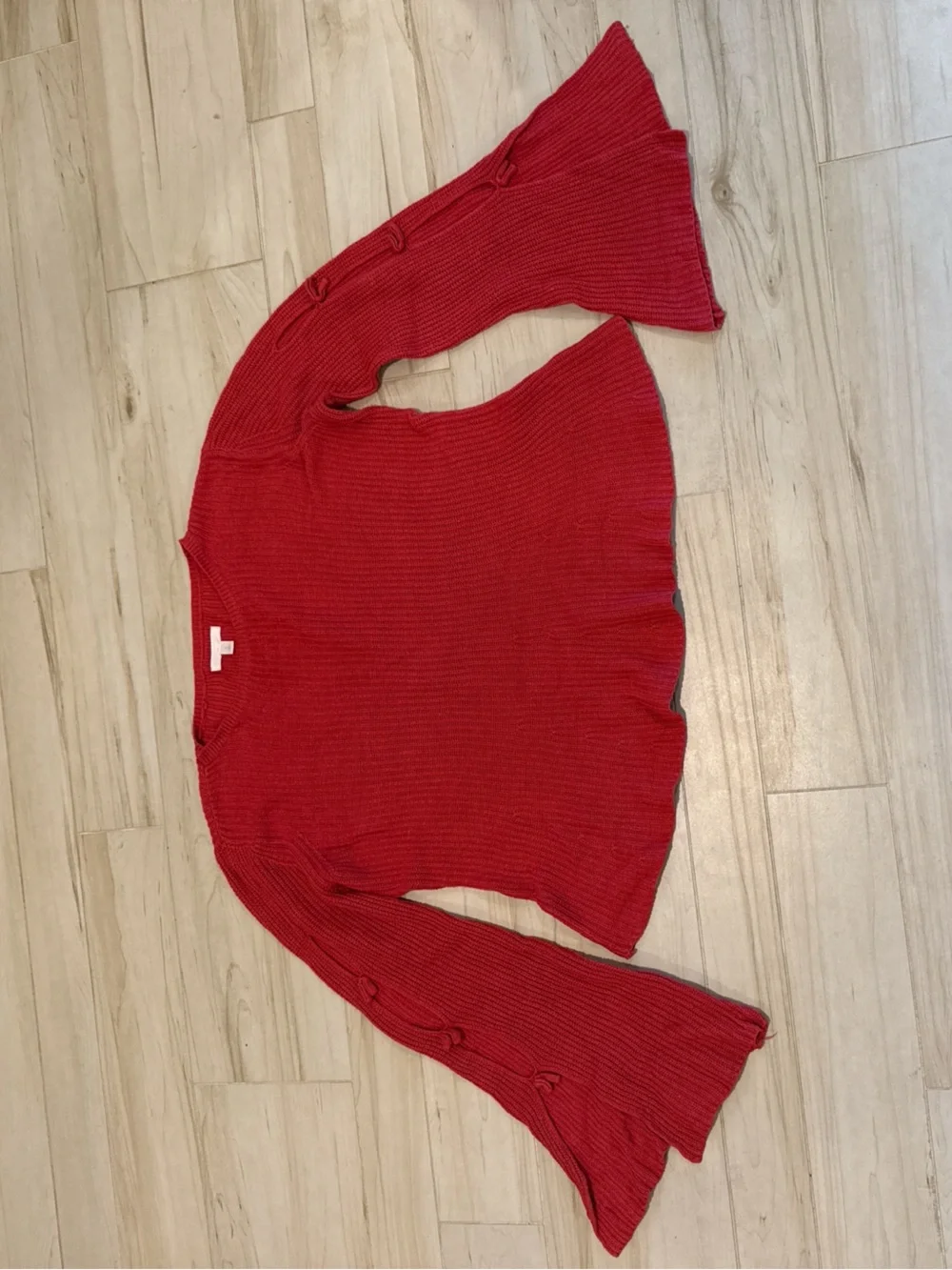 LC Lauren Conrad Coral Ribbed Tie-Sleeve Sweater - Picture 2 of 8